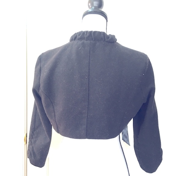 Last kiss wool bolero crop jacket coat blazer bow ribbon tie ruffle collar black - Picture 4 of 11
